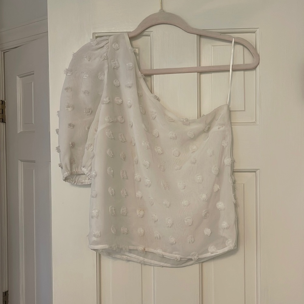 One shoulder white blouse